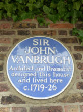 Blue plaque on wall outside Vanbrugh Castle, Blackheath