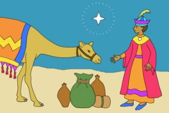 Christmas Story colouring card - wise man and camel